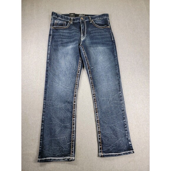 True Luck Jeans Mens 34x30 Boot Dark Blue Thick Stitch Mid Stretch Western NEW - Picture 2 of 16